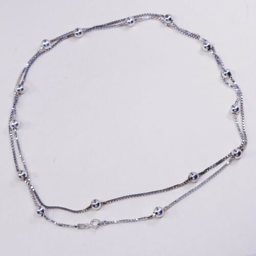 38”, 1.6mm, Vtg Italy 925 Sterling Silver Box chain Necklace N Beads