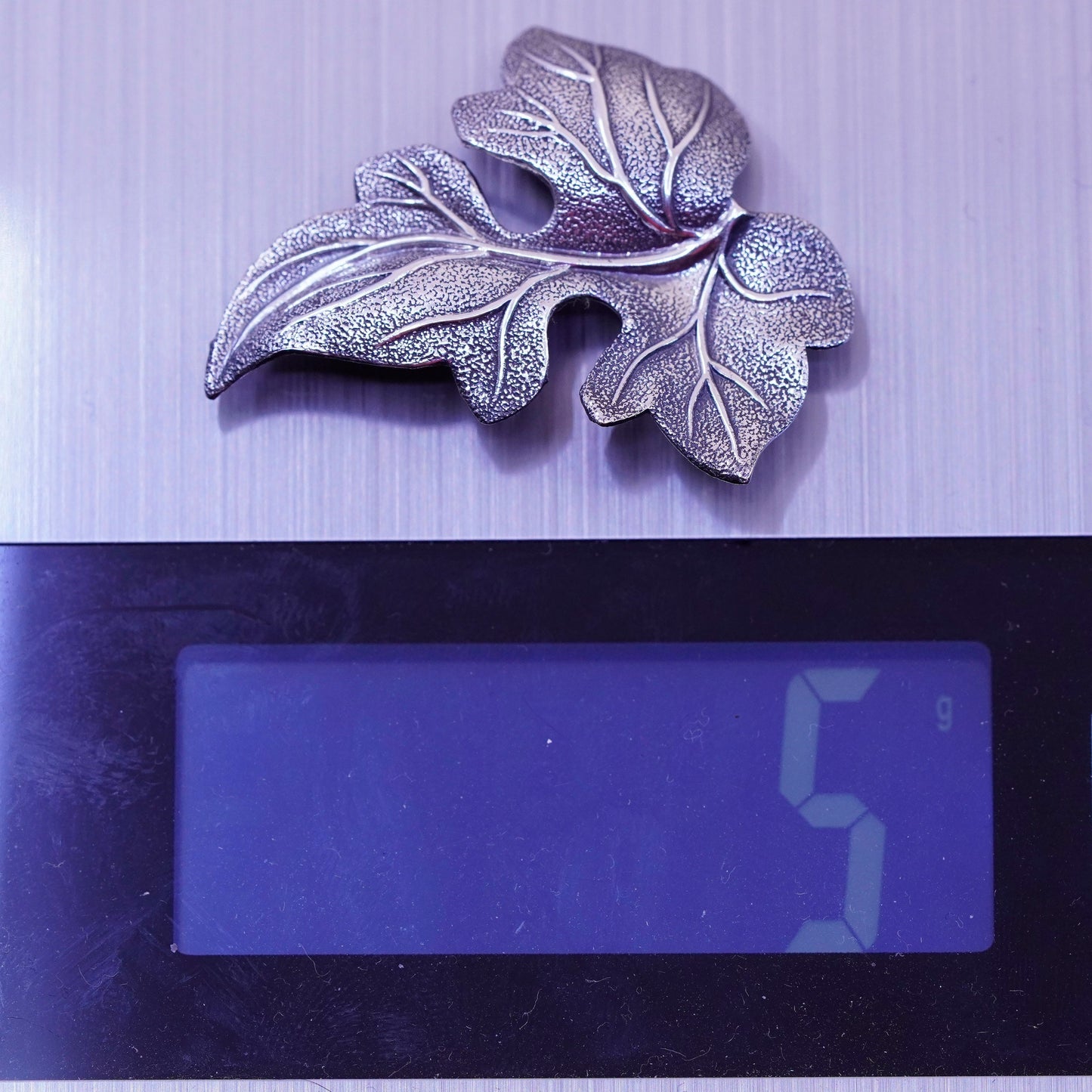 Vintage Beau Sterling silver handmade brooch, solid 925 silver grape leaf pin