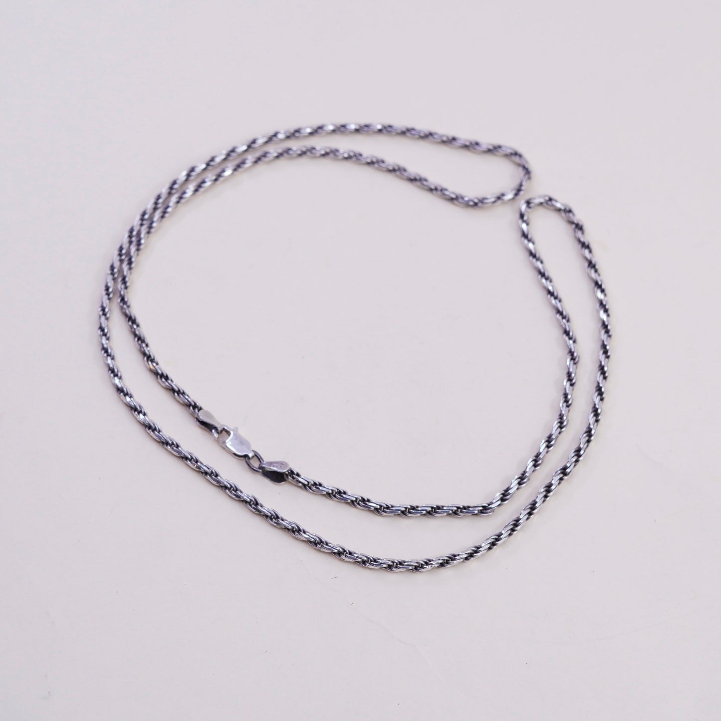 24”, 4mm, vintage Sterling silver necklace, 925 diamond rope chain