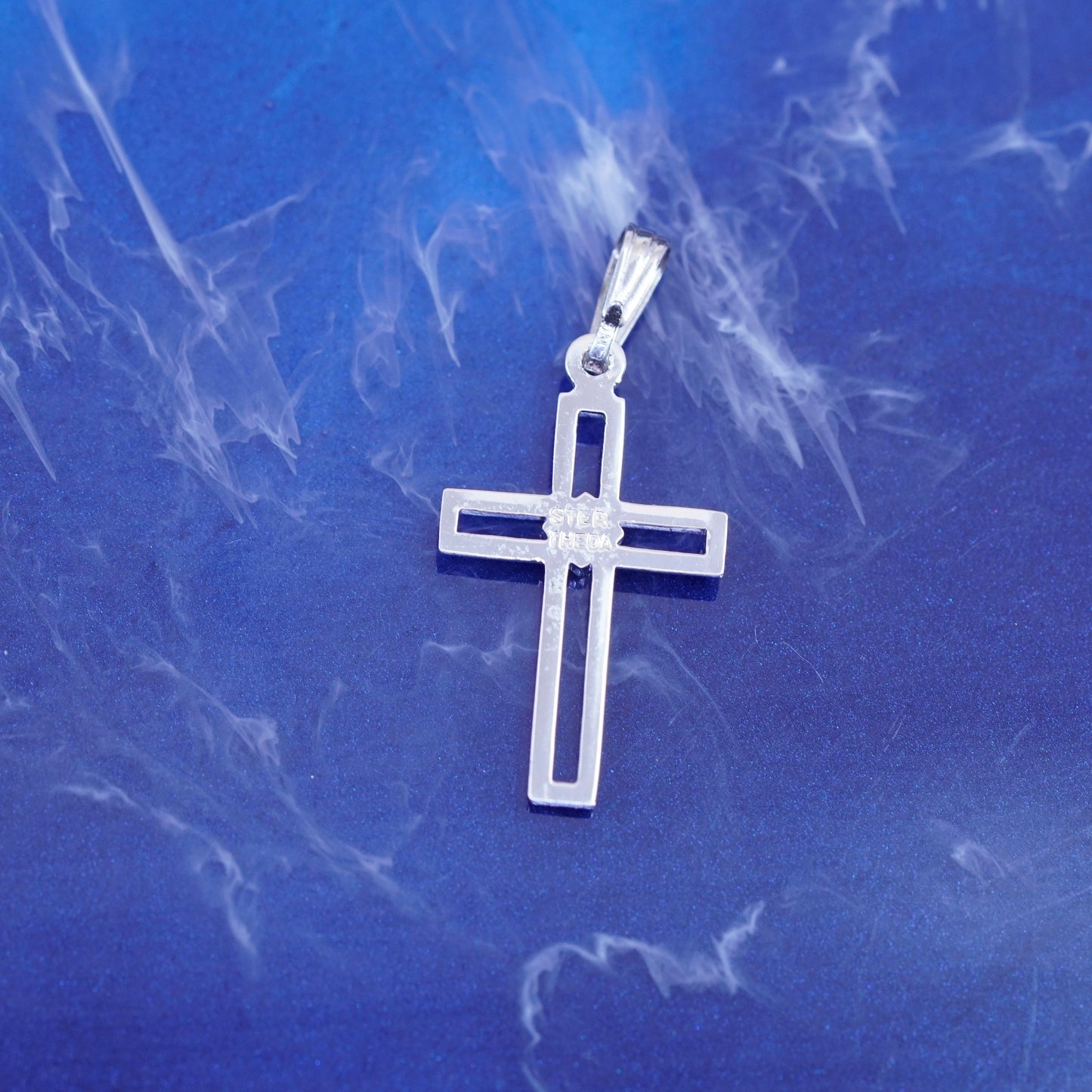 Vintage Sterling silver handmade pendant, 925 cross with cz