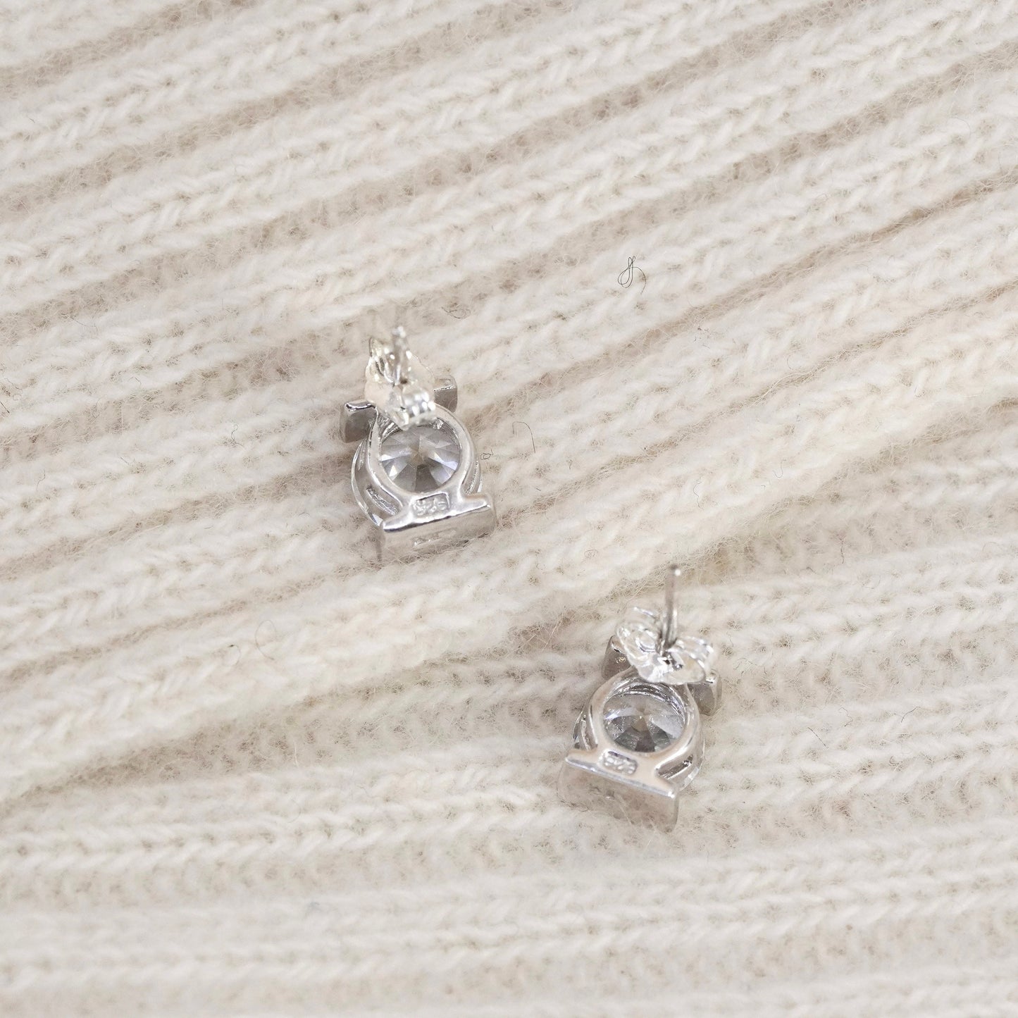 Vintage sterling silver square clear CZ studs, fashion minimalist earrings