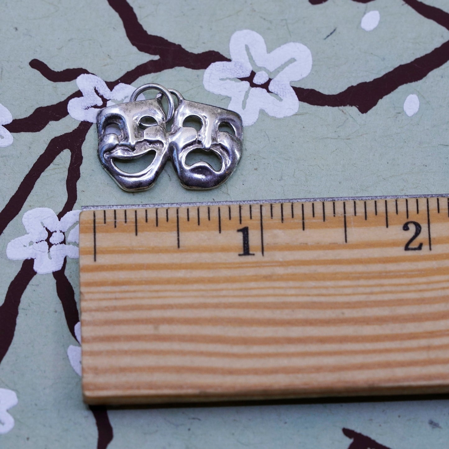 vtg Sterling silver handmade happy sad face pendant, Drama Mask Theatre Pendant