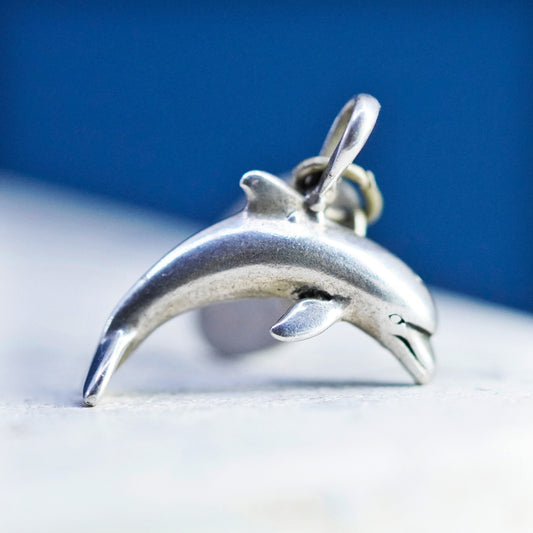 Vintage Sterling silver handmade dolphin pendant, 925 charm