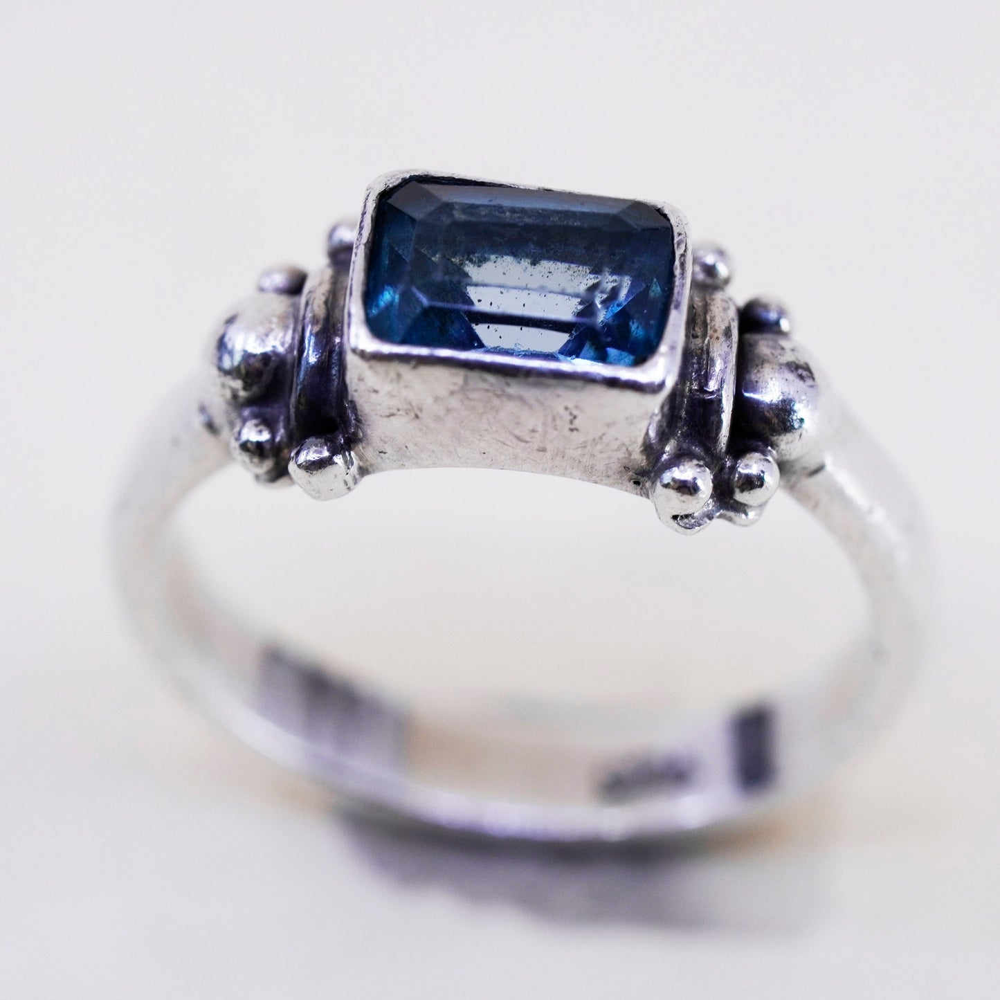 Size 5.75, vtg Sterling silver statement ring, 925 stackable band blue topaz