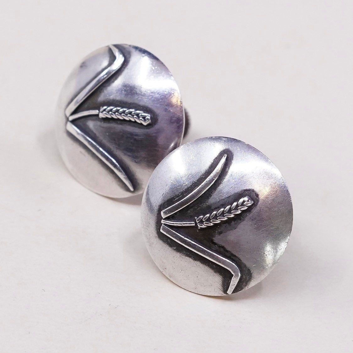 vtg USA georg jensen Sterling silver handmade earrings, 925 screw back tag