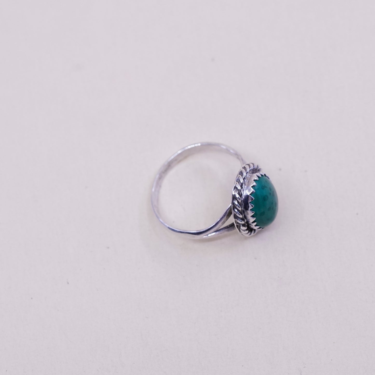 sz 4.75, Native American sterling 925 silver handmade ring w/ turquoise N rope