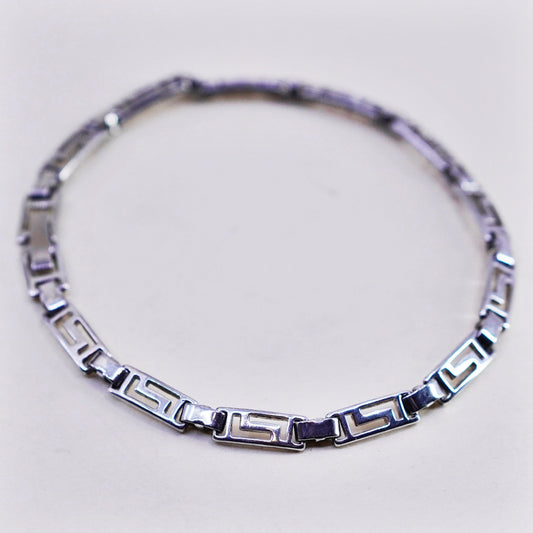 7.25”, Vintage Sterling silver handmade bracelet, 925 Greek key link chain