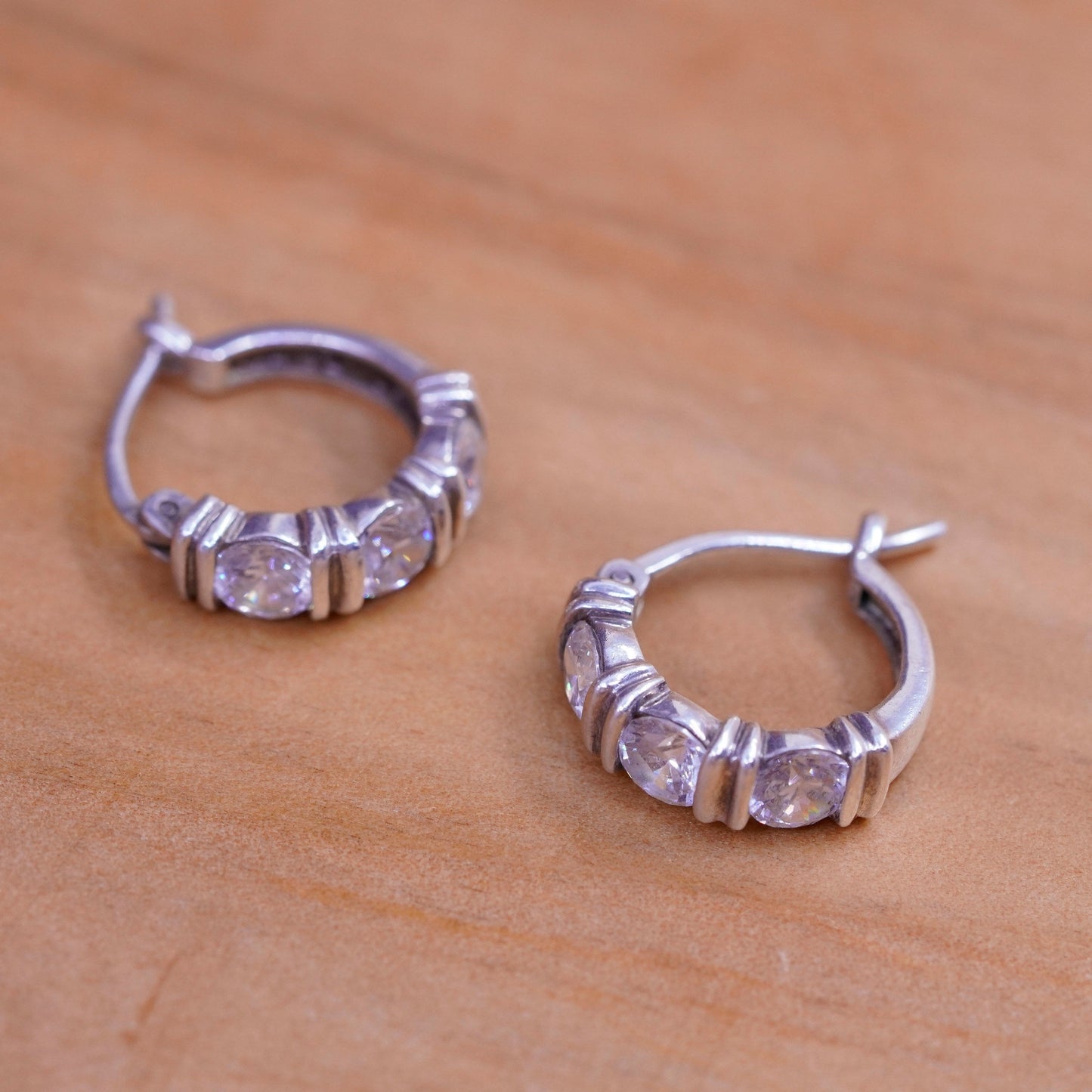 0.5”, vintage Sterling silver handmade earrings, 925 hoops with cluster Cz
