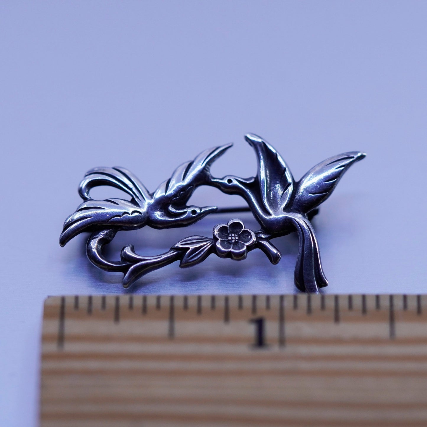 Vintage sterling silver handmade brooch, 925 lover birds pin