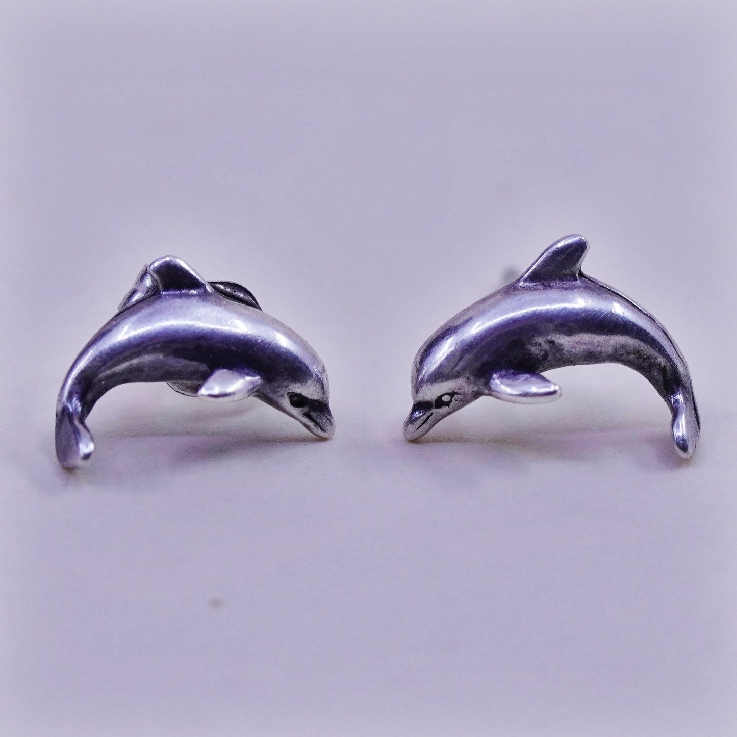 Vintage sterling 925 silver handmade dolphin studs, earrings