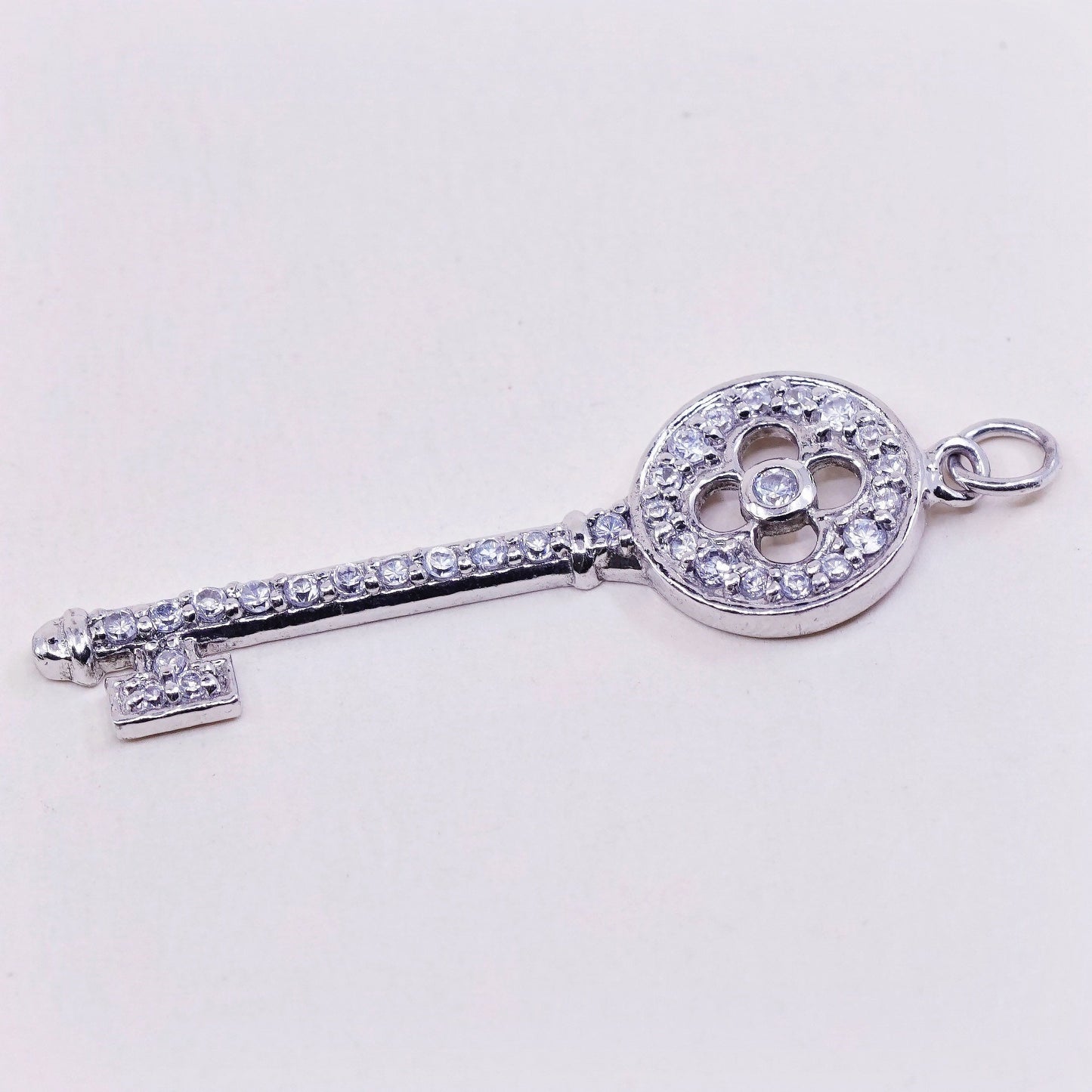 Vintage sterling silver key with cz crystal pendant, 925 silver charm
