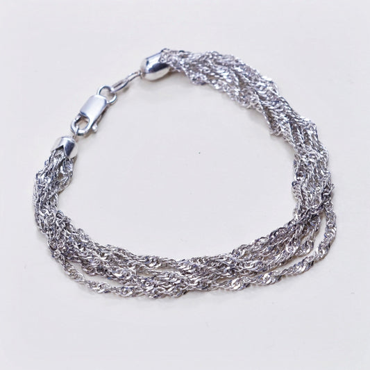 6.75”, vtg JCM italy multi strands sterling silver bracelet, 925 twisted curb