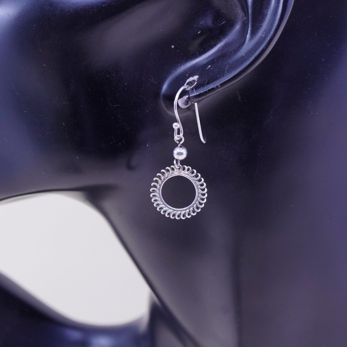 Vintage sterling silver handmade earrings, 925 textured circles dangle