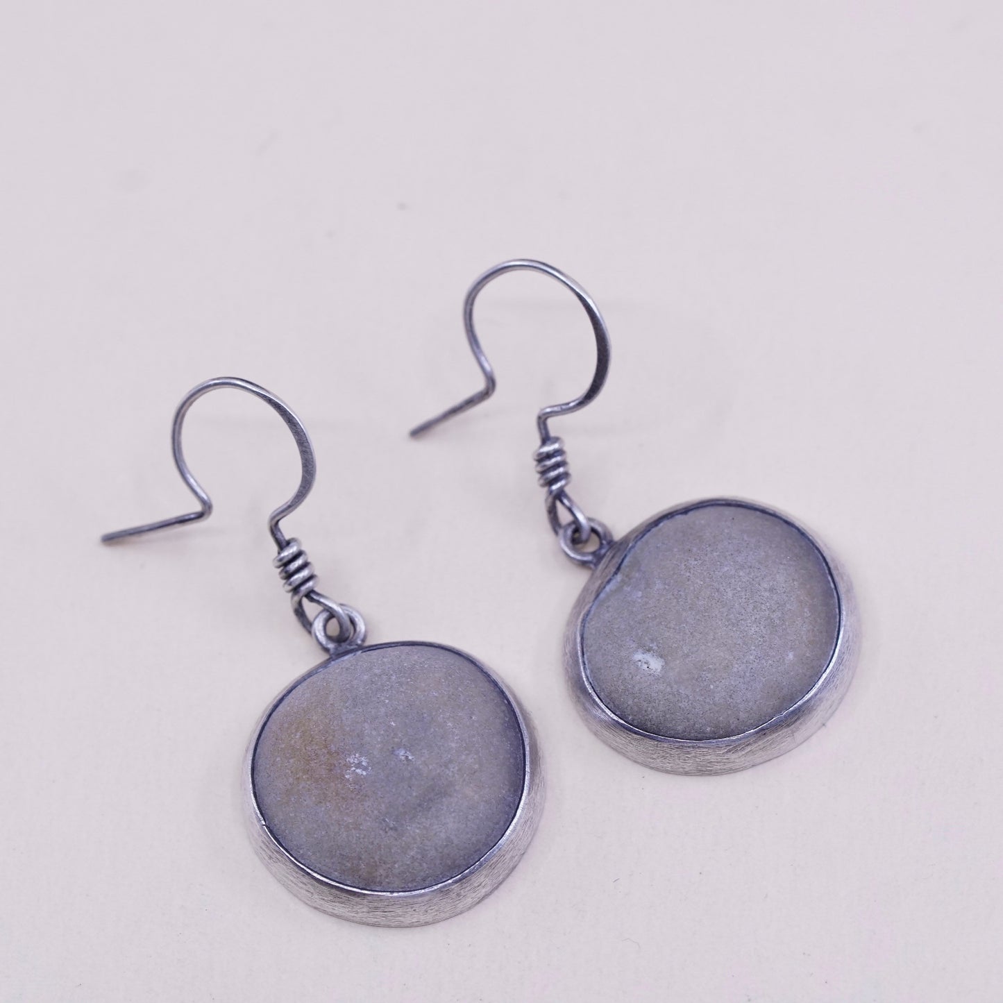 Vintage Haley sterling 925 silver handmade earrings with pebble stone Dangles