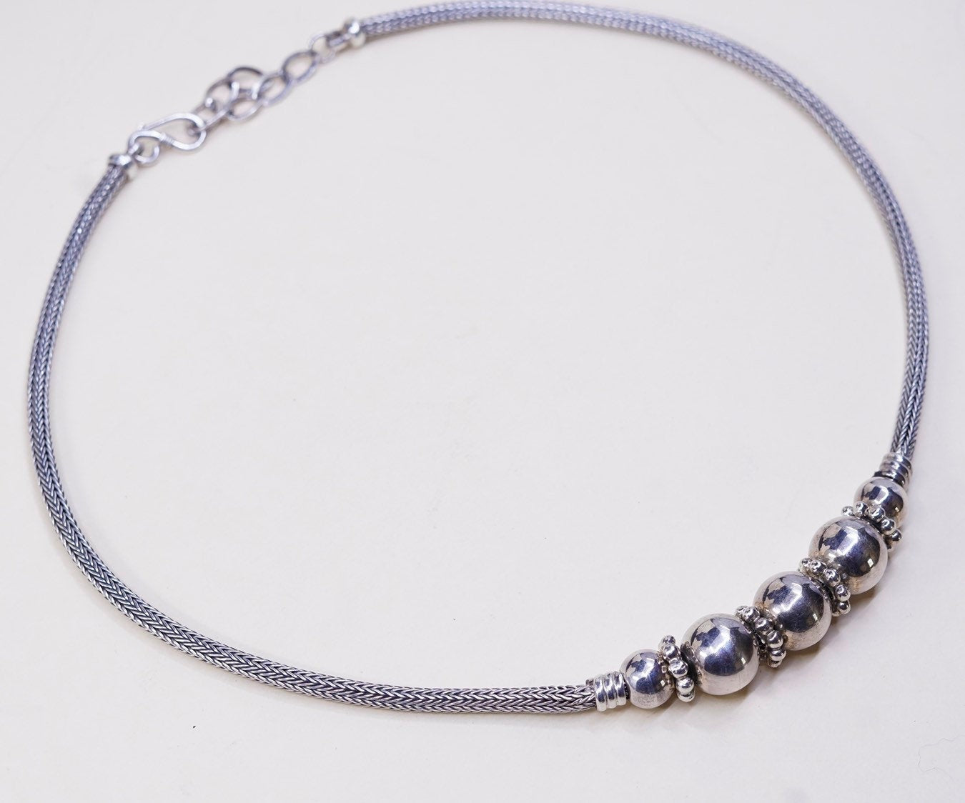 17", 5mm, sterling silver wheat link chain , beads pendant, 925 necklace
