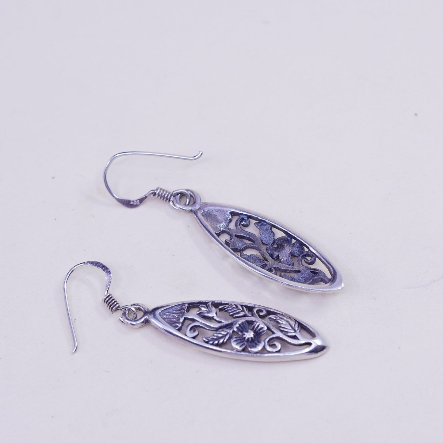 Vintage Sterling 925 silver handmade marquise flower earrings