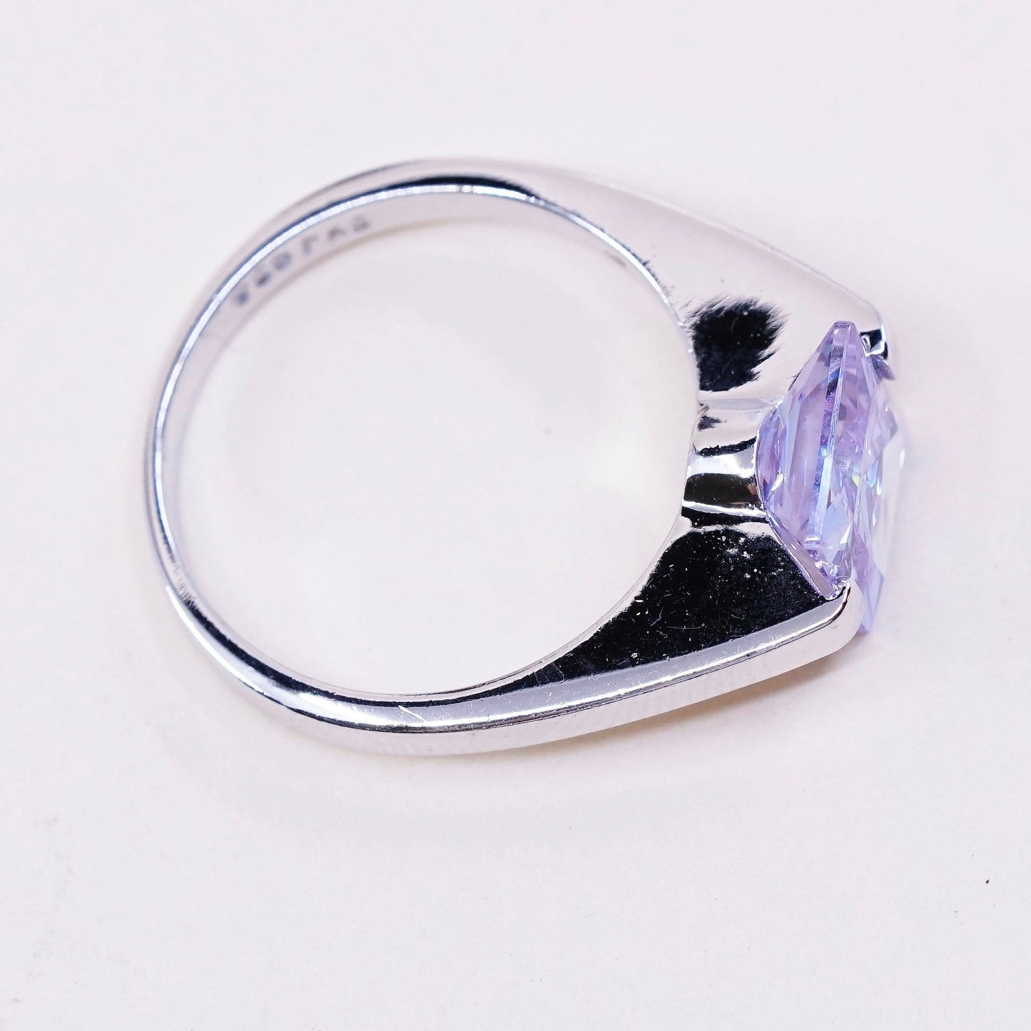 sz 7.25, vtg Sterling silver handmade cocktail ring, 925 w/ amethyst