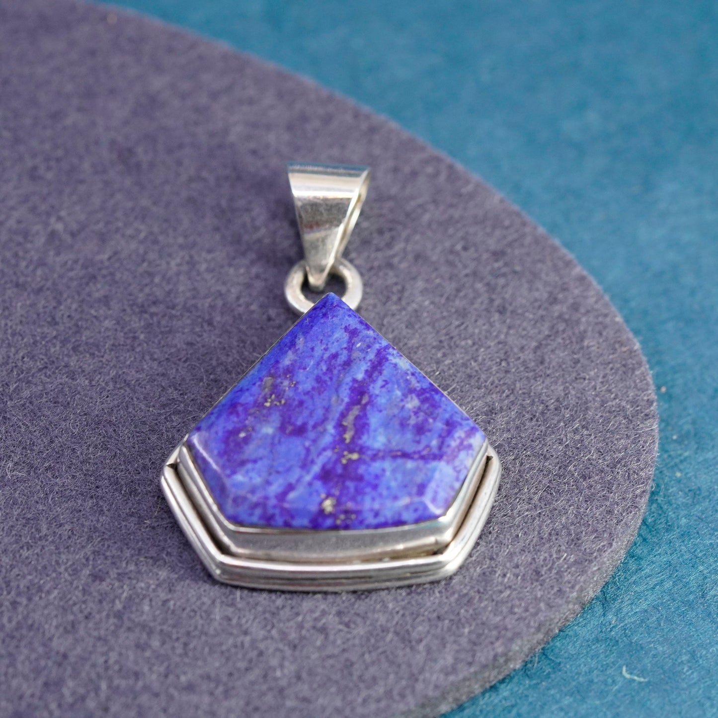 Vintage sterling 925 silver handmade pendant with lapis lazuli, stamped 925