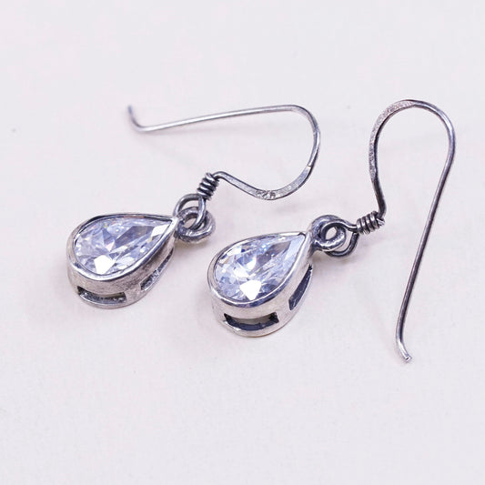 Vintage Sterling silver handmade earrings w/ teardrop crystal dangles