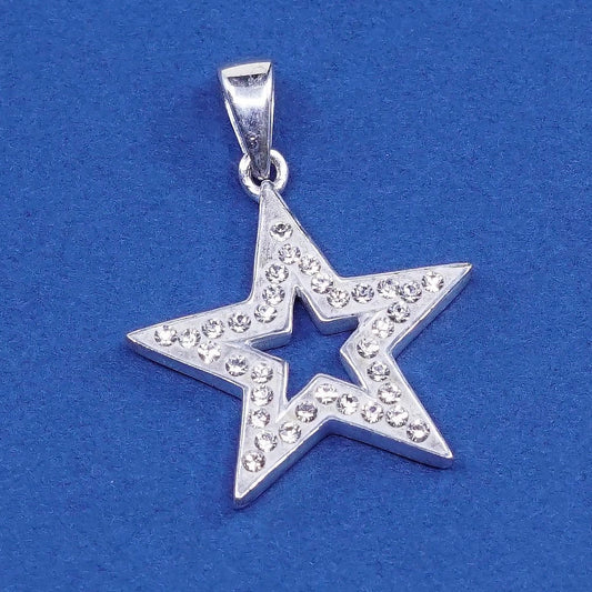 vtg Sterling silver handmade pendant 925 star with Crystal