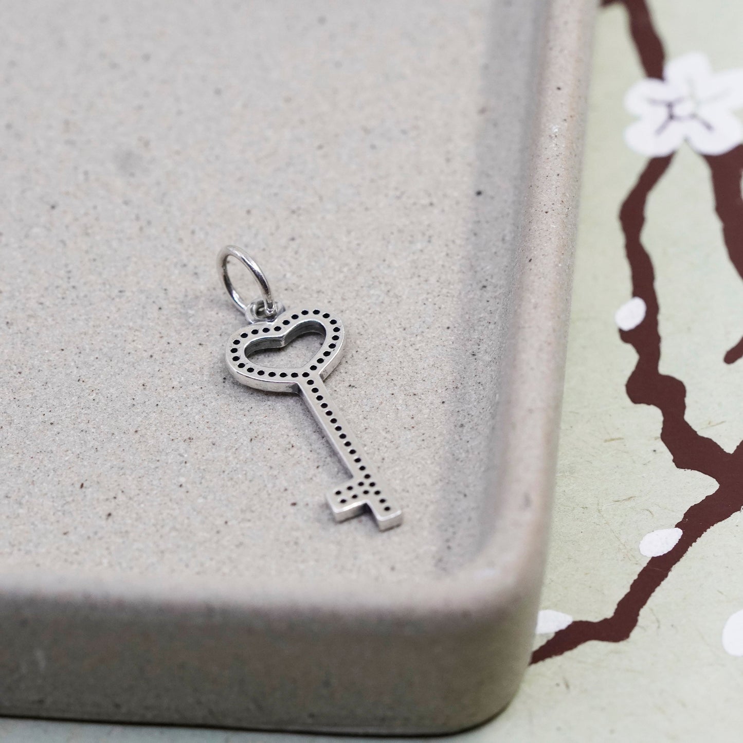 Vintage sterling silver key with cz crystal pendant, 925 key charm