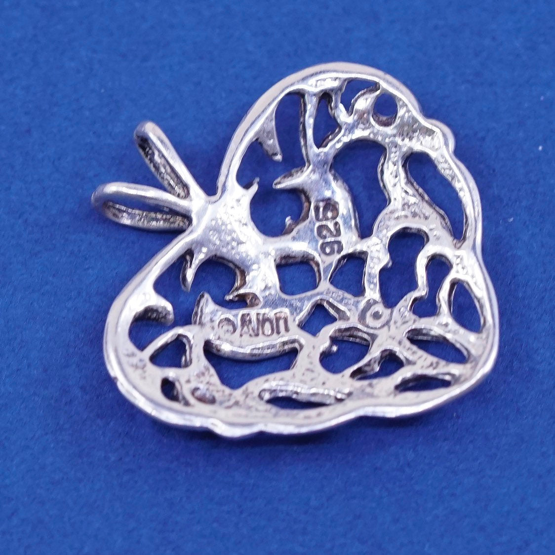 vtg Avon Sterling silver handmade pendant, 925 filigree heart with two birds