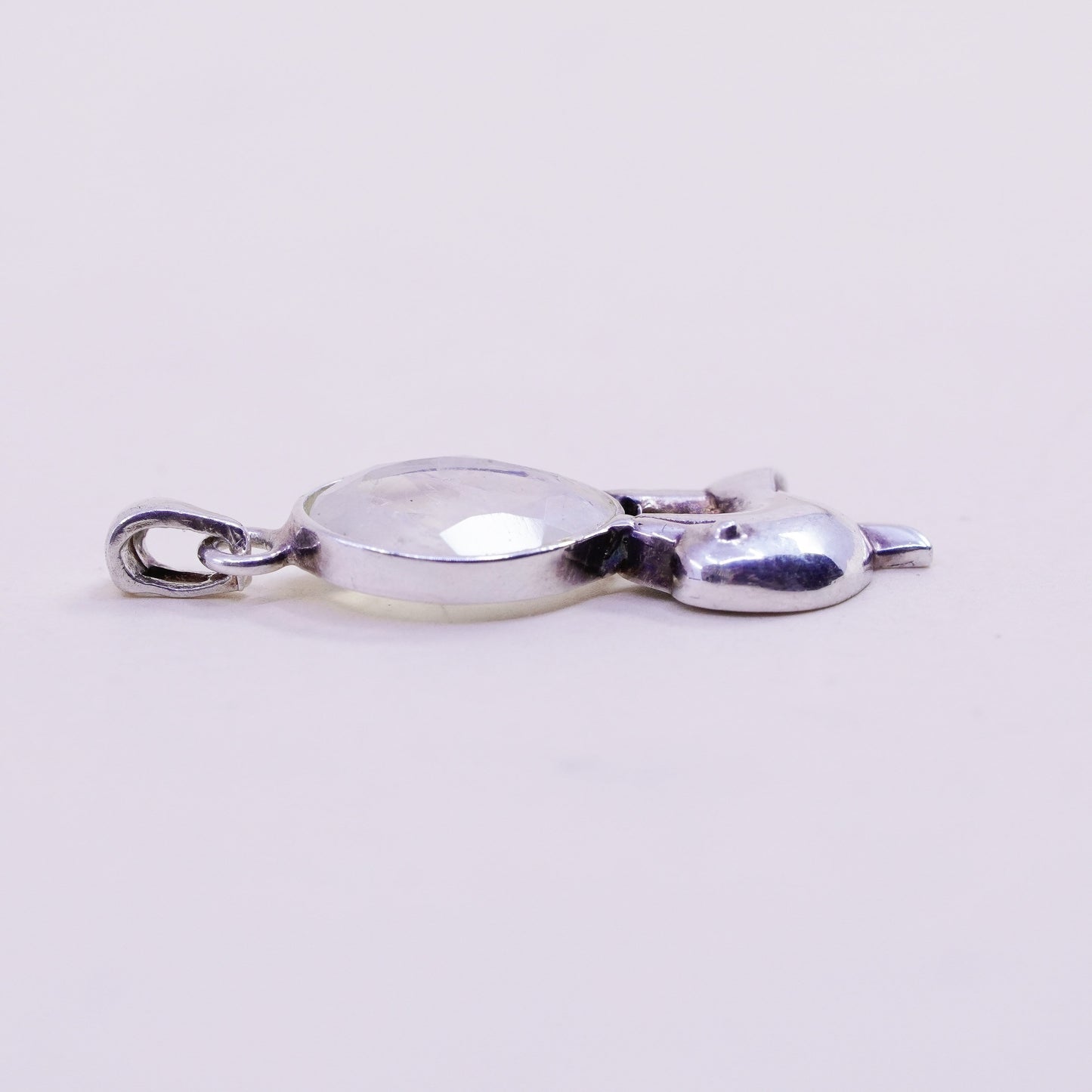 Vintage Sterling 925 silver handmade dolphin pendant with moonstone