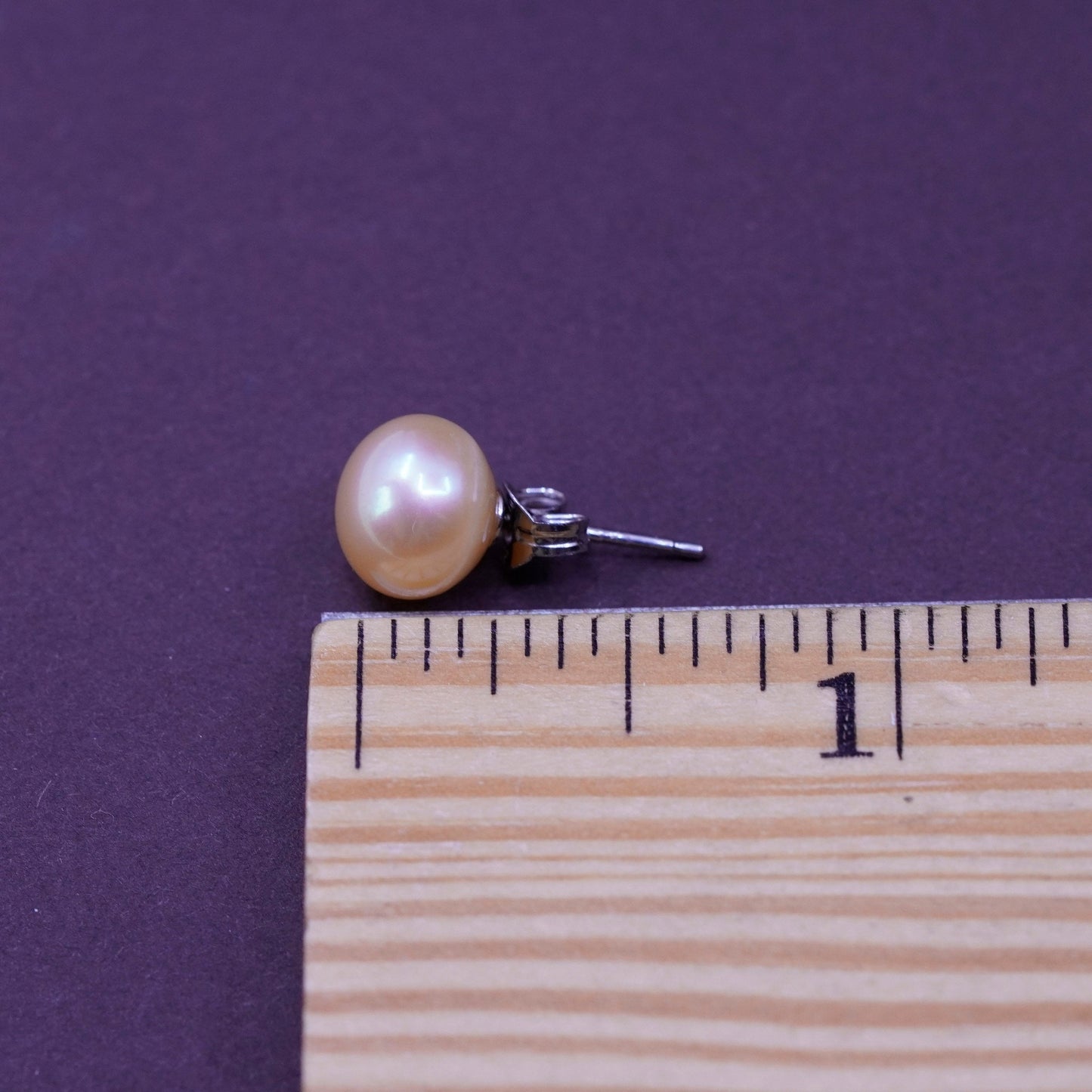 Vintage Sterling silver handmade earrings, 925 orange pearl studs
