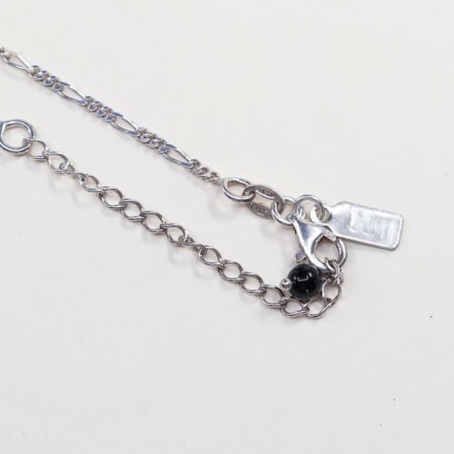 16”+2”, Vtg J Jill 925 Sterling Silver Figaro chain necklace W/ Pearl N Obsidian