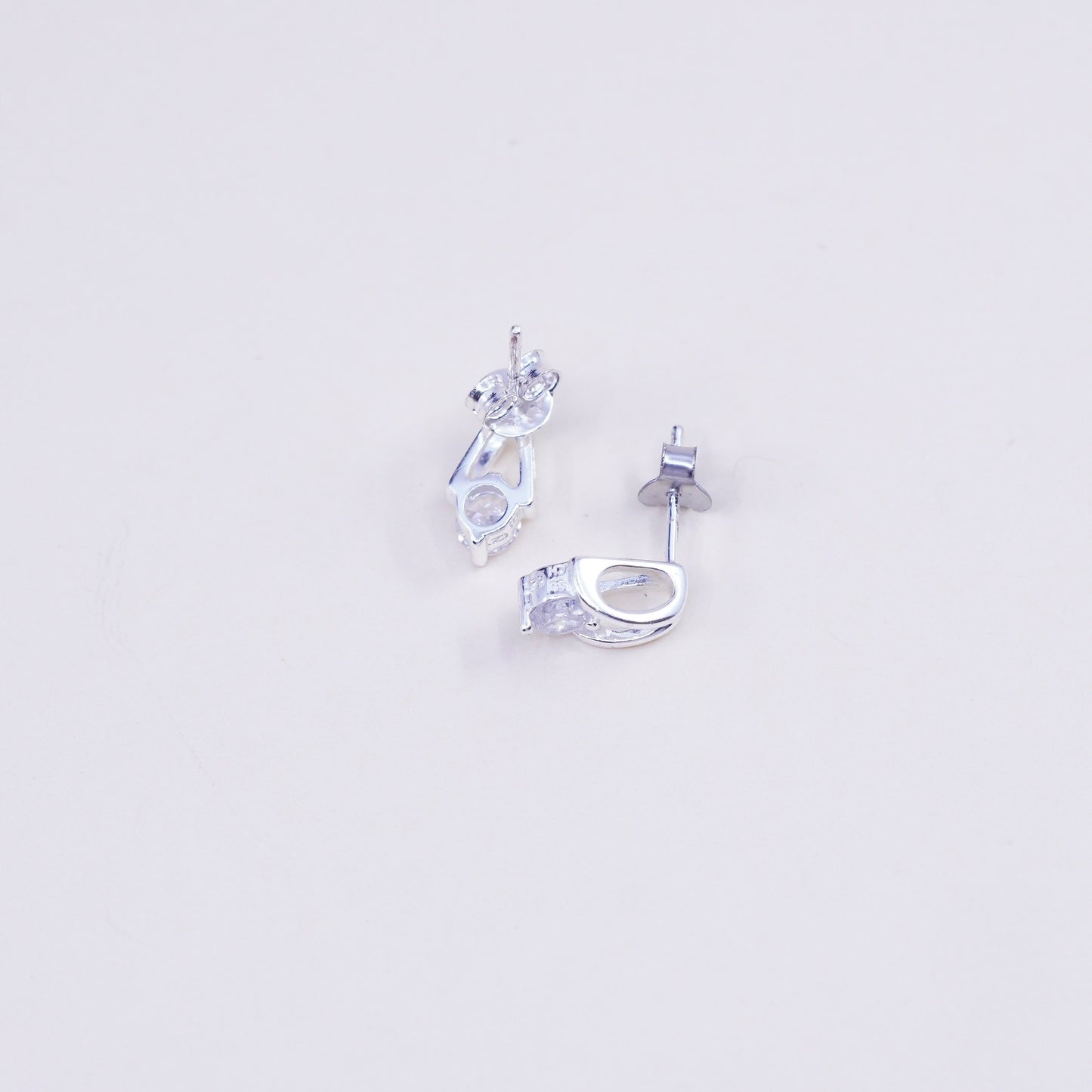 Vintage sterling silver genuine cz studs, fashion minimalist earrings