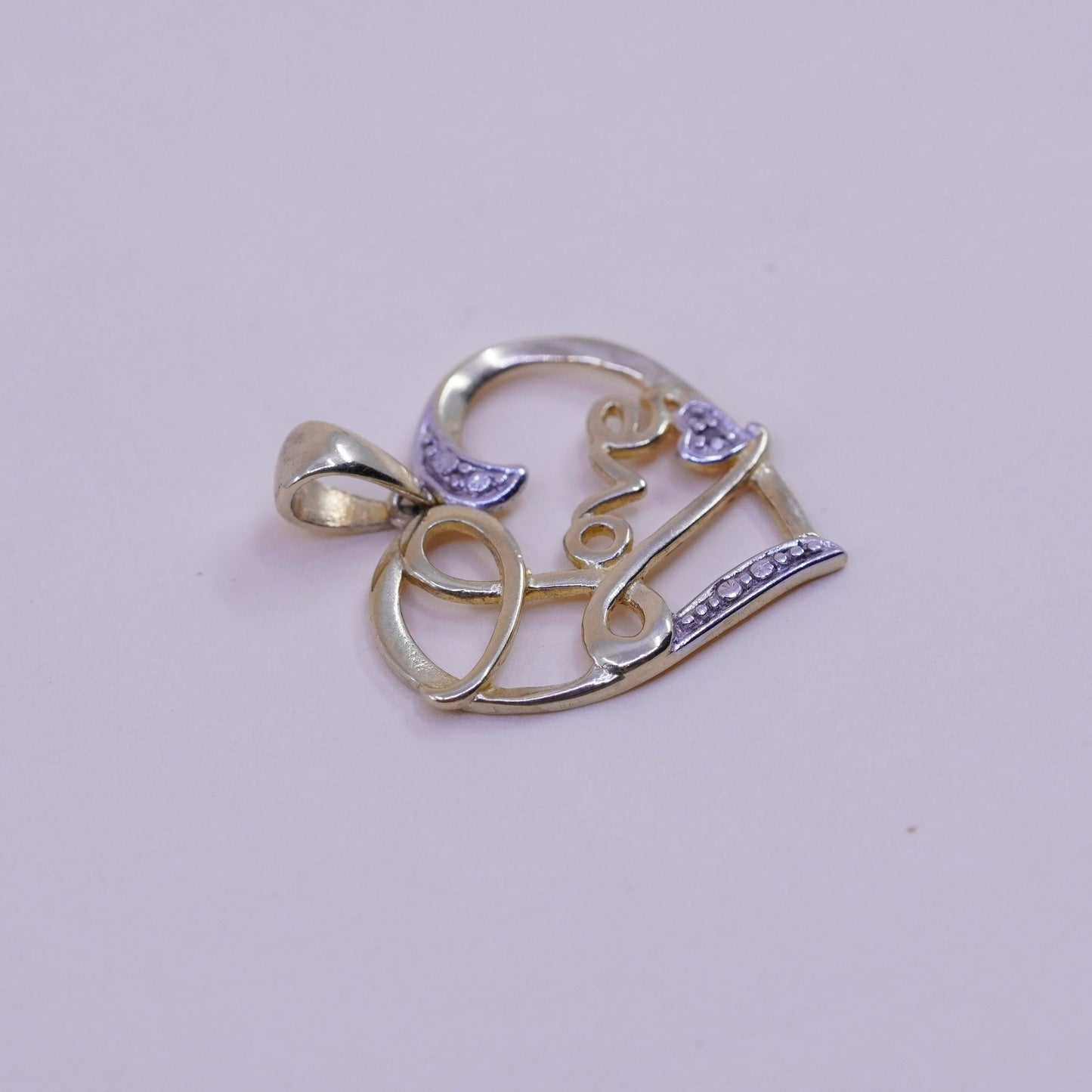 vintage vermeil Gold over Sterling silver pendant, 925 heart love pendant cz