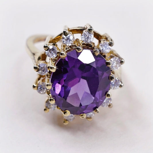 sz 7, Vermeil gold over sterling silver 925 cocktail ring with amethyst and Cz