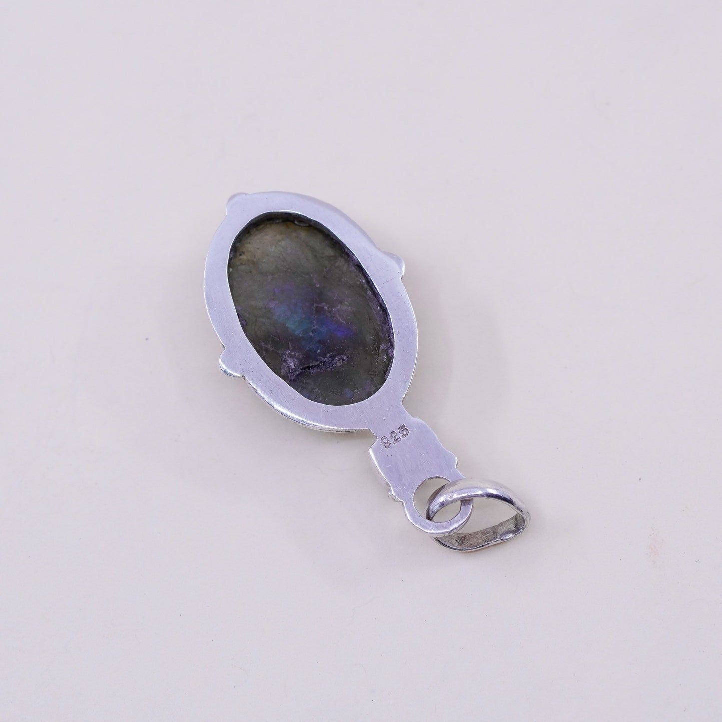 Vintage Sterling 925 silver handmade pendant w/ moonstone and oval labradorite