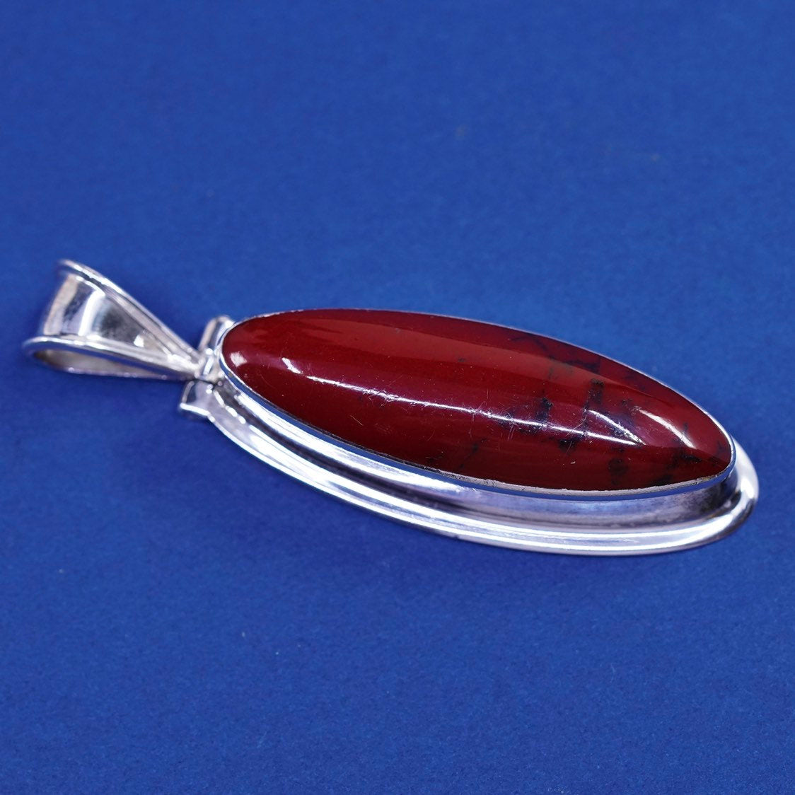 vtg sterling silver handmade pendant, 925 w/ red jasper