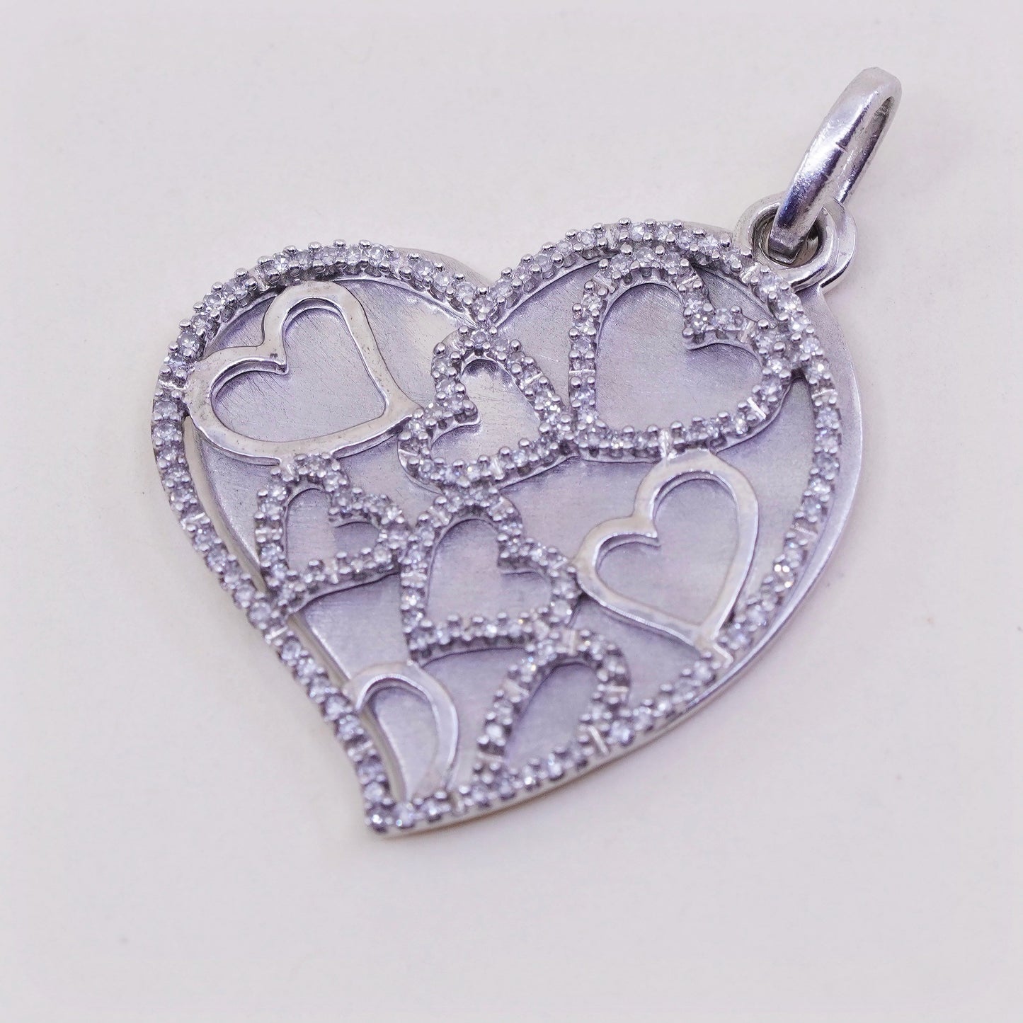 vintage JWBR Sterling silver Pendant, 925 heart Pendant with real diamond