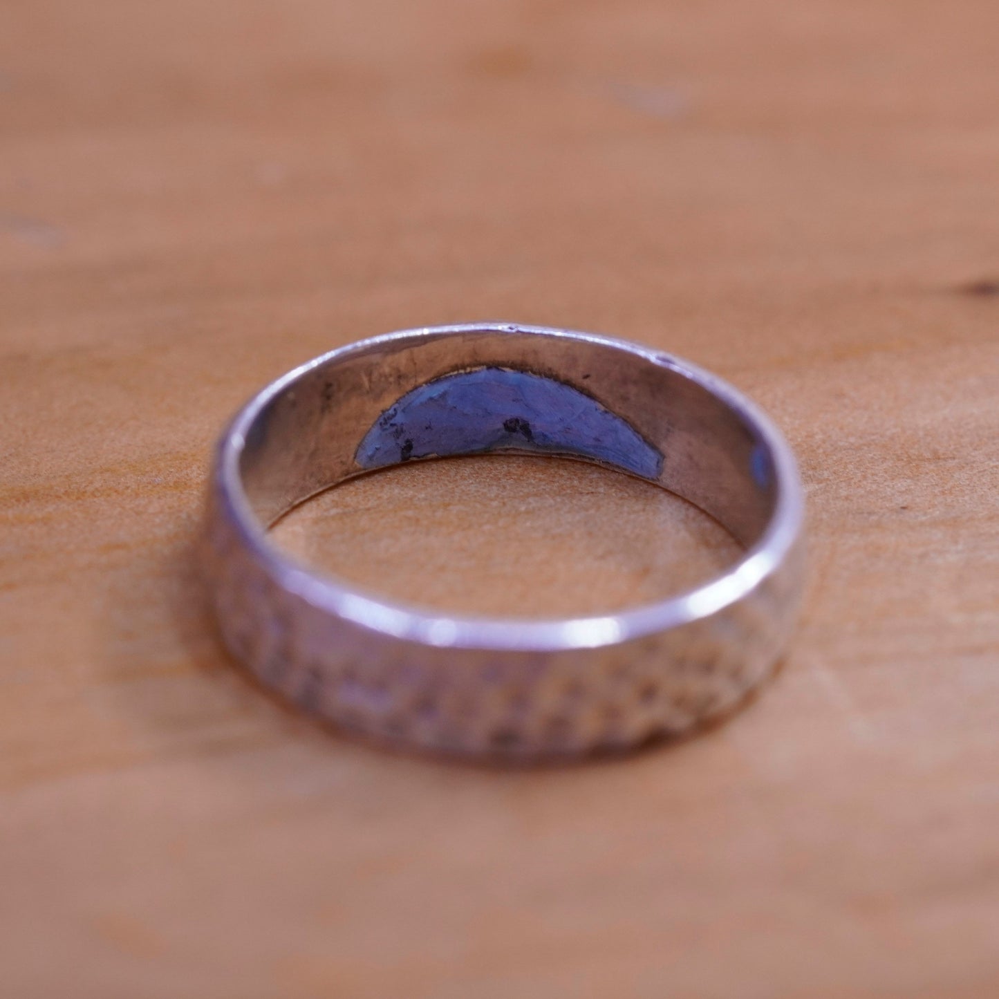 size 8, vintage Sterling silver handmade ring, 925 hammered wedding band