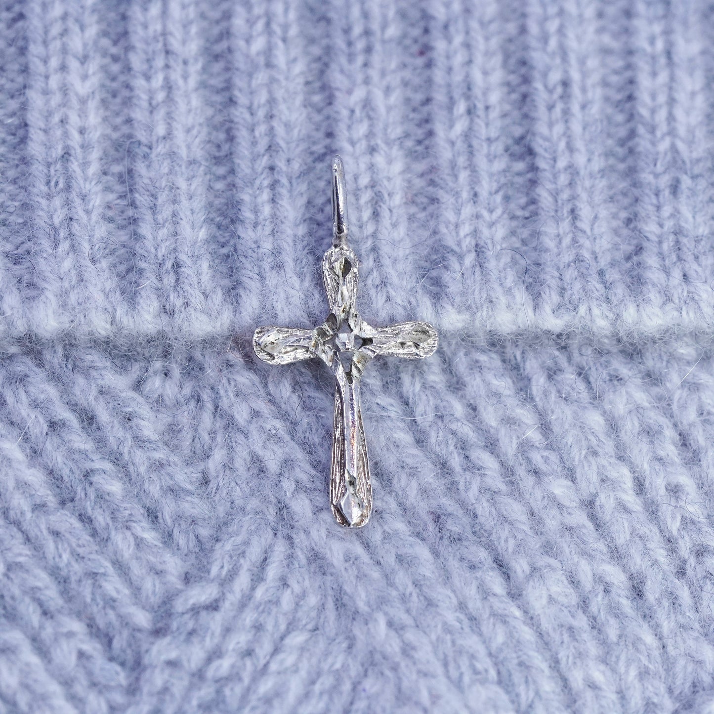 Vintage sterling 925 silver handmade textured cross pendant