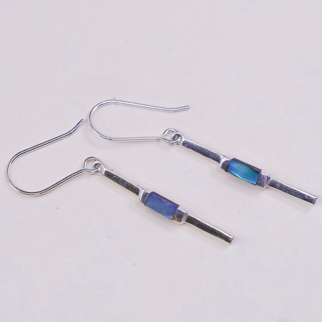 vtg Sterling silver handmade earrings, 925 w/ abalone inlay drops