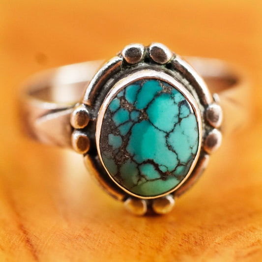Size 5, Sterling 925 silver ring with spiderwebbed turquoise, Native American