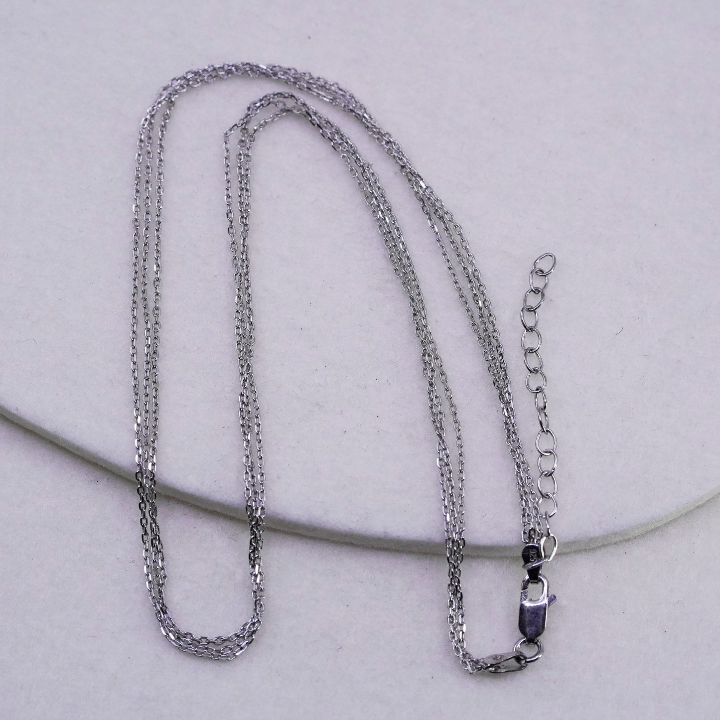 16+2” 1mm, vintage Sterling 925 silver multi strands circle chain necklace