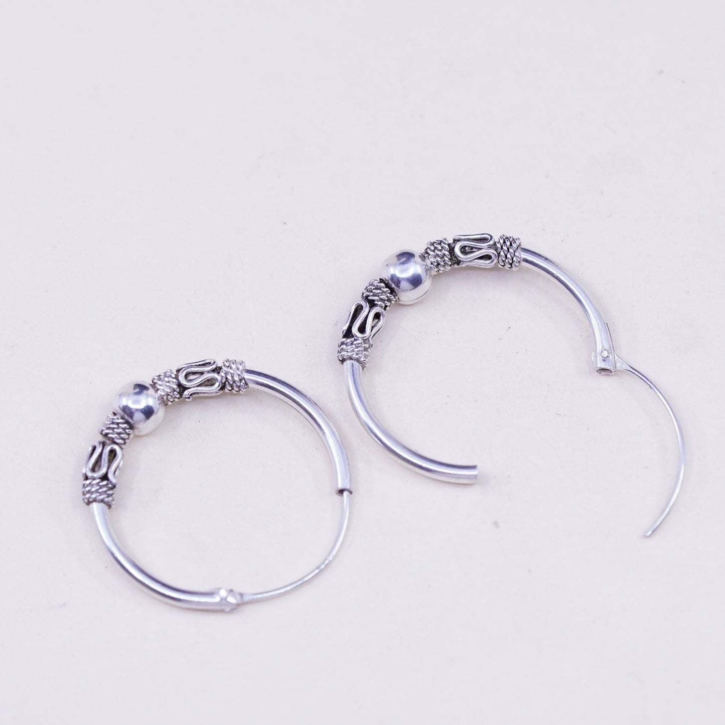 1”, Vintage sterling 925 silver loop handmade earrings, bali wired hoops