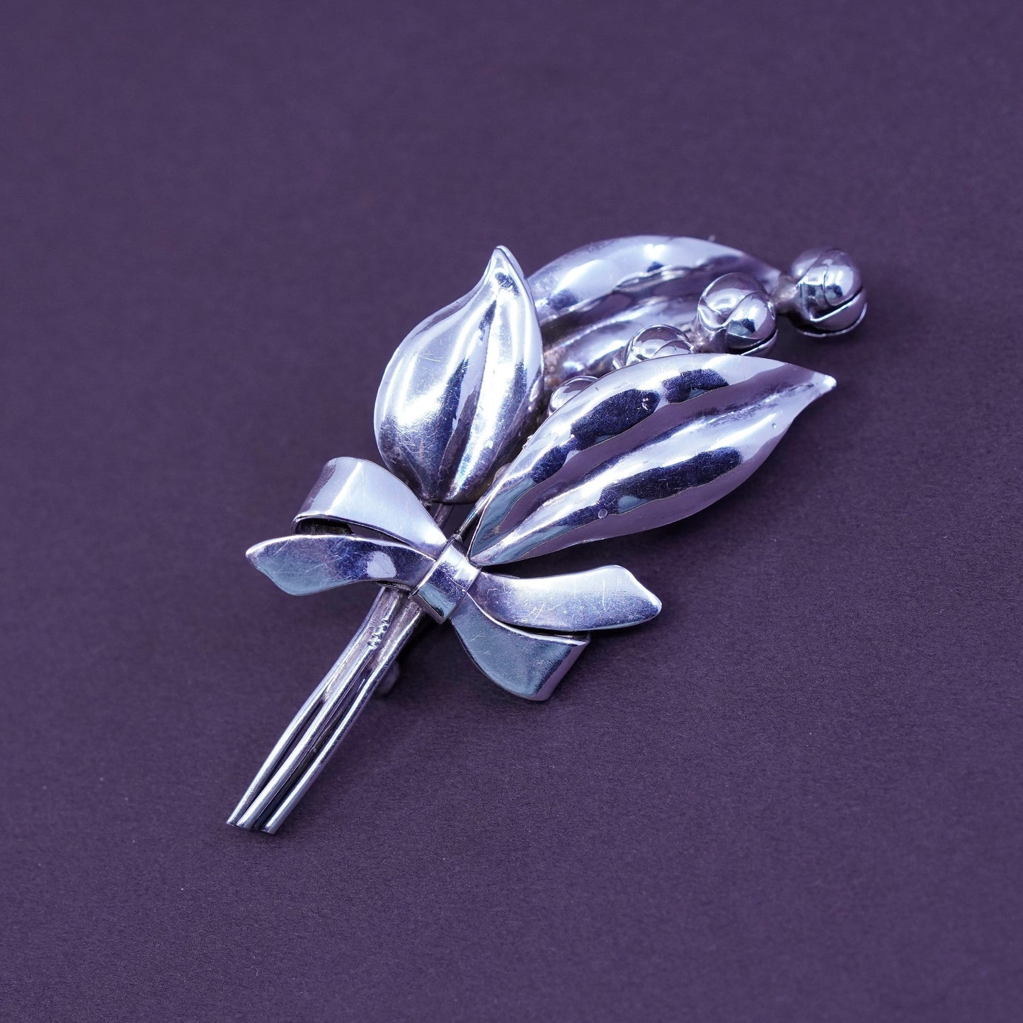 Vintage handmade sterling 925 silver flower brooch with beads