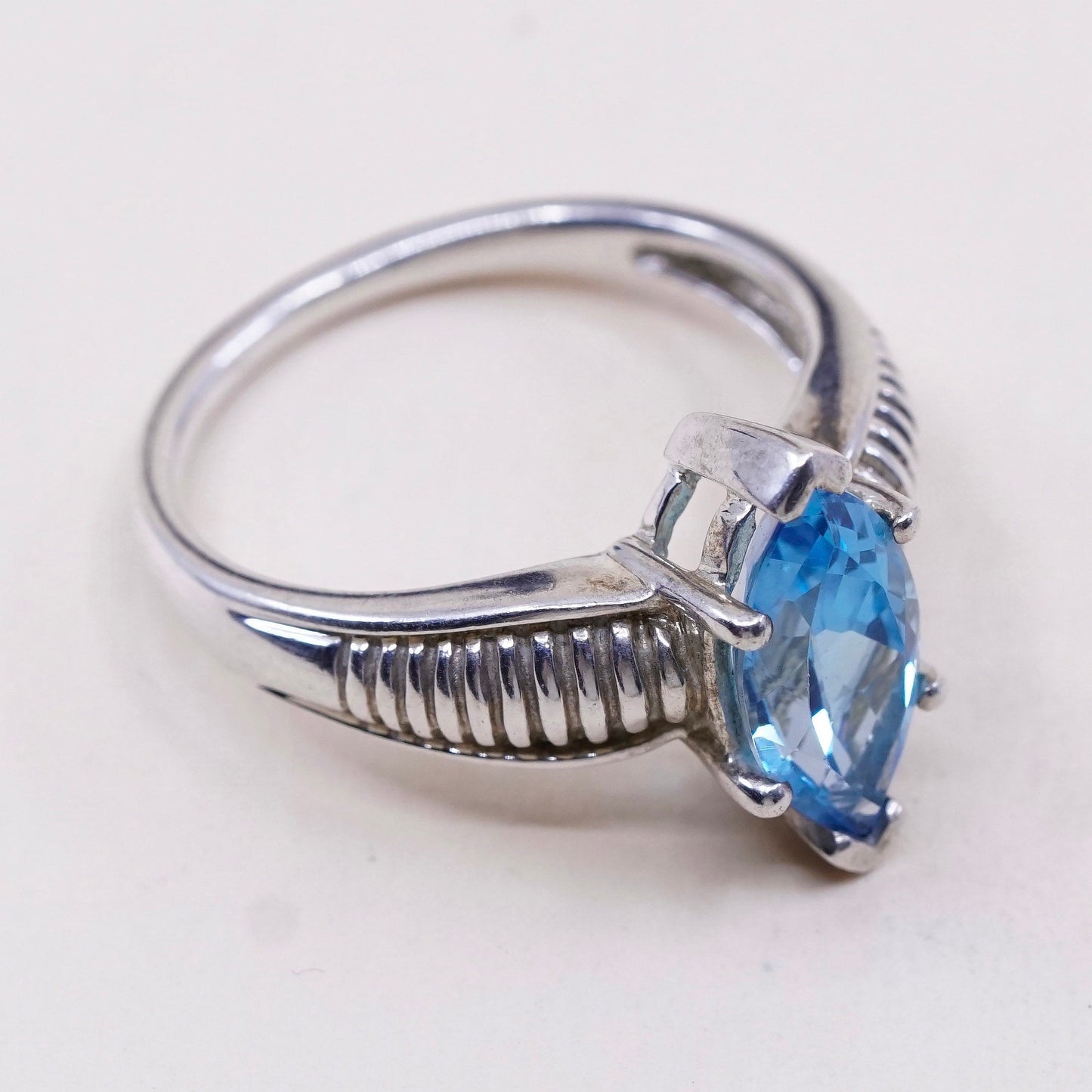 sz 10, vtg Sterling silver statement ring, engagement ring, 925 with blue topaz