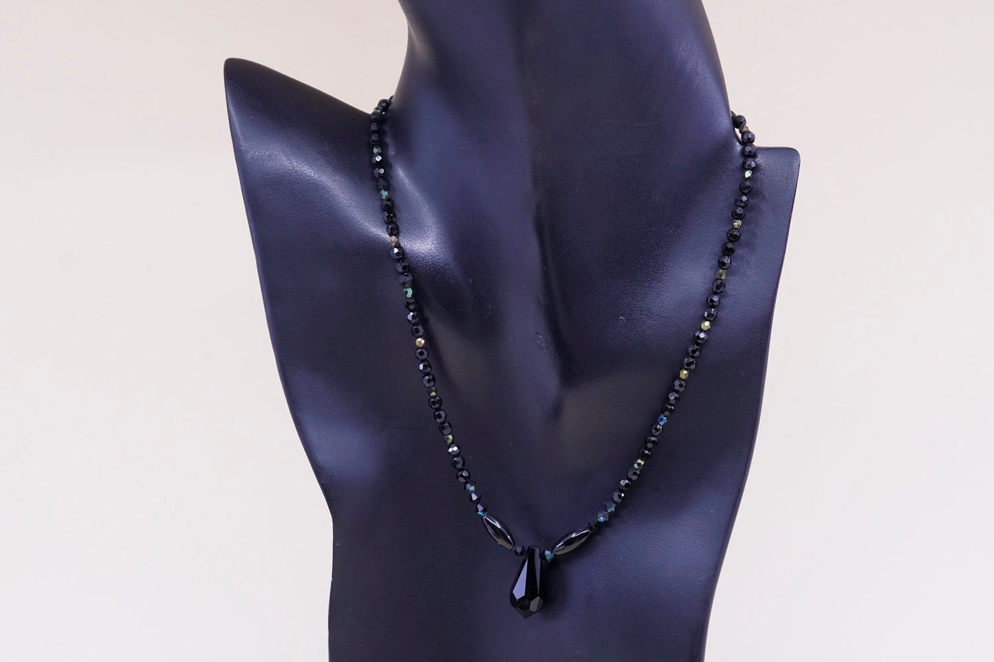 16”, sterling 925 silver handmade beads necklace N teardrop obsidian pendant