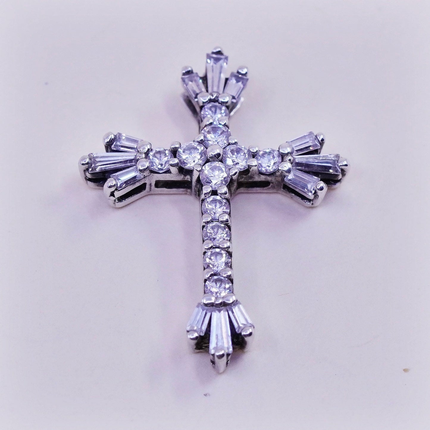 Vintage sterling silver pendant, 925 cross handmade pendant with Cz