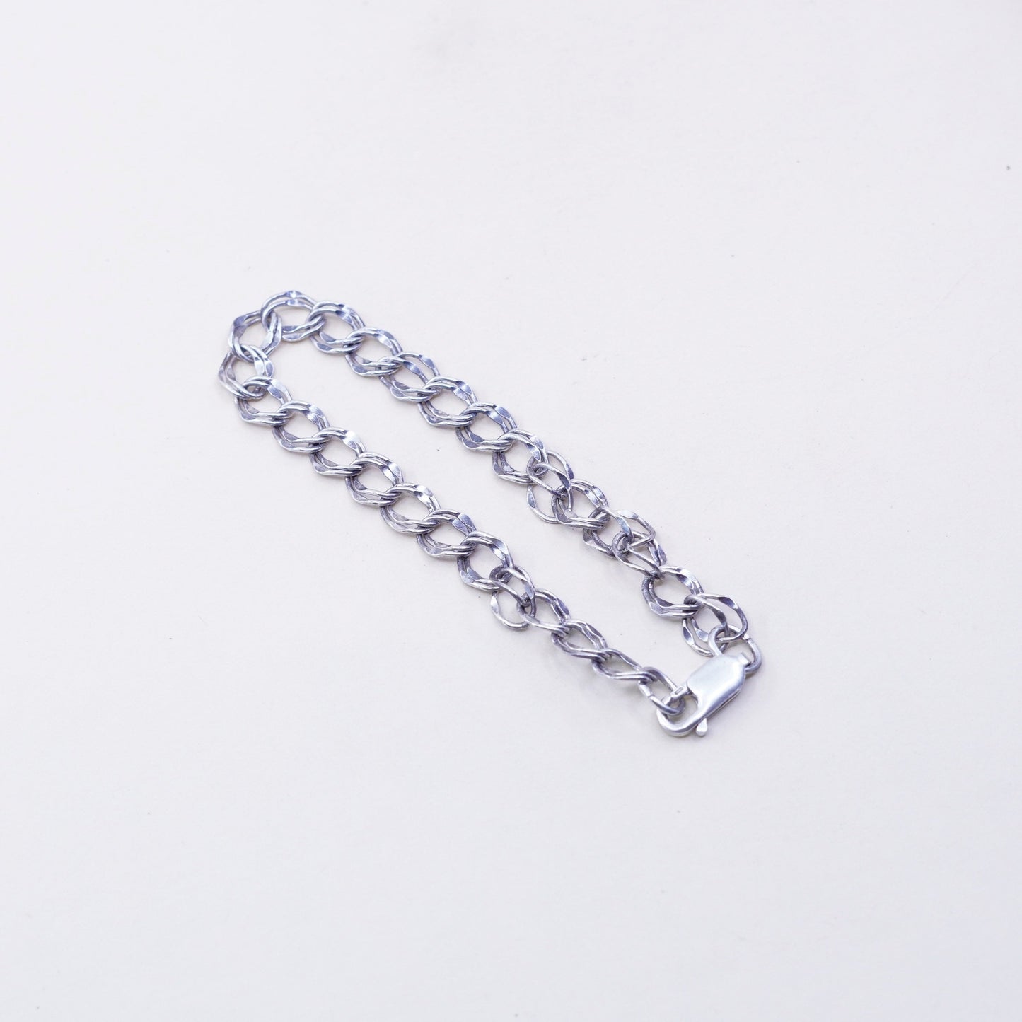 7”, 8mm, Vintage sterling silver double curb bracelet, 925 chain