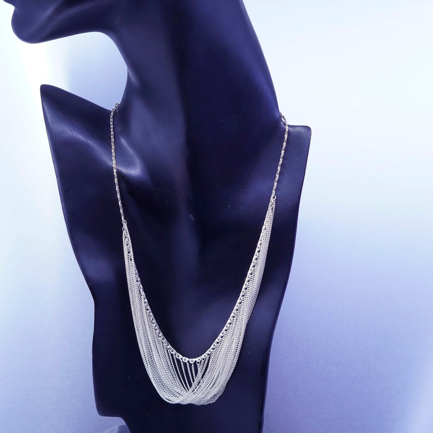 18” Sterling 925 silver handmade flatten circle chain necklace graduated fringe