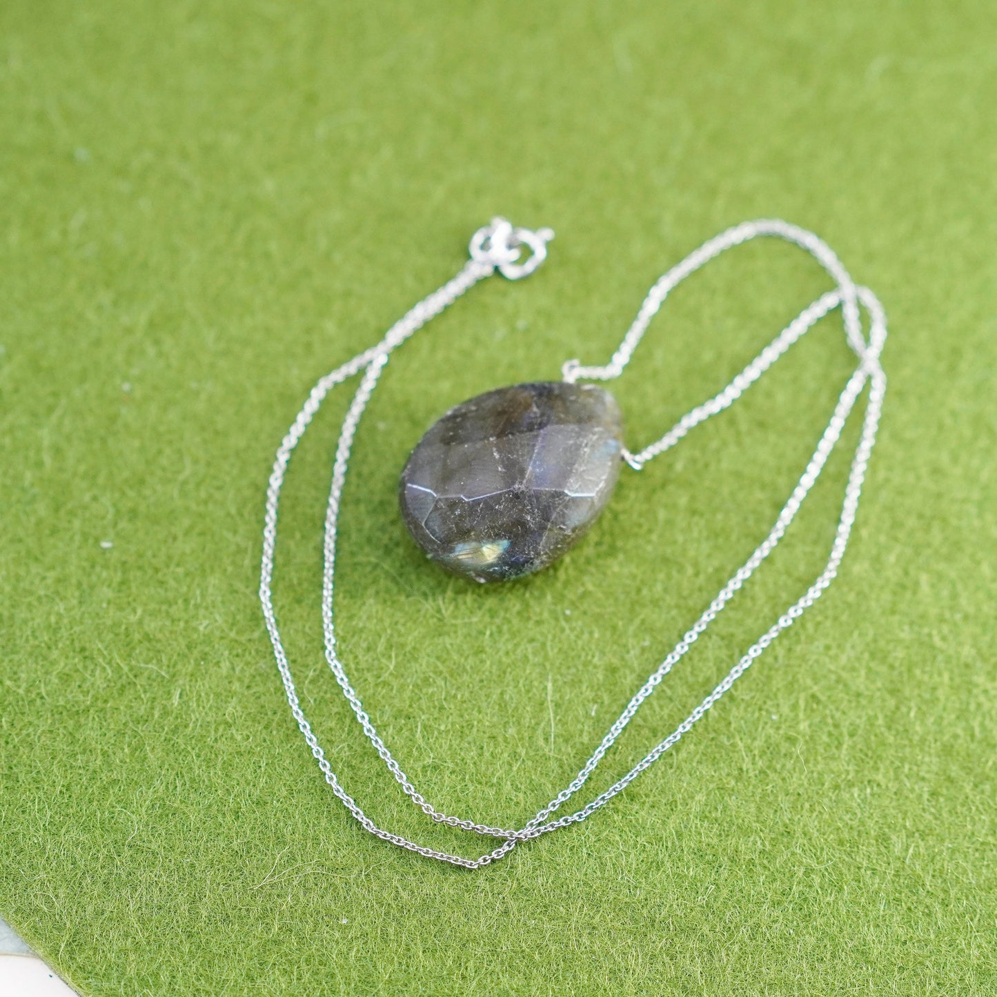 16”, Sterling silver handmade necklace, 925 circle chain w/ labradorite pendant