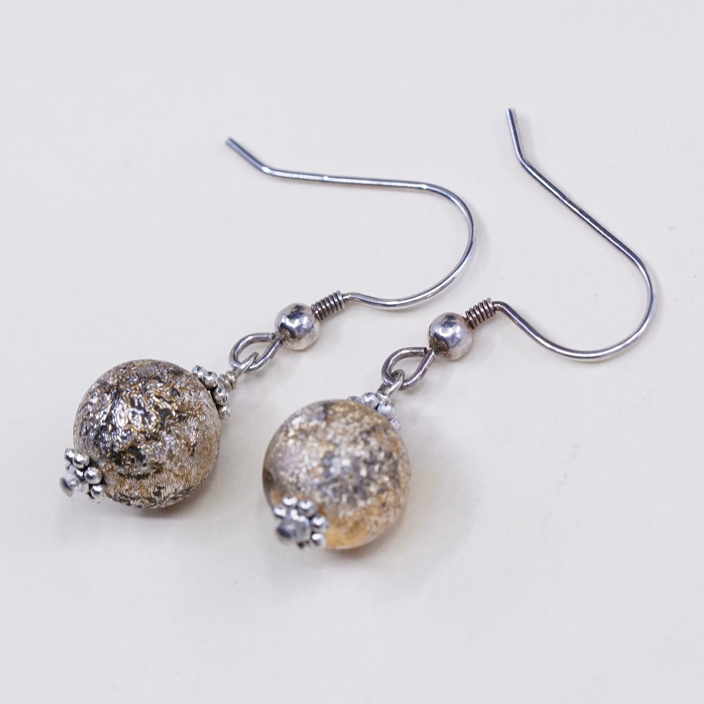 Vintage sterling silver handmade earrings, 925 beads dangles