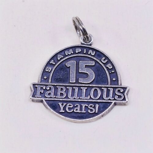 Vtg Sterling Silver Handmade Pendant, 925 Tag Charm Embossed “15 Fabulous Years”